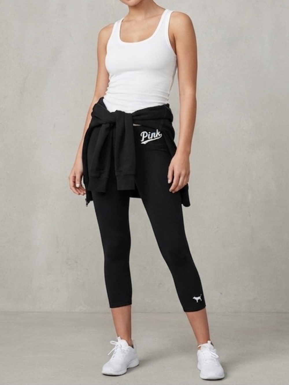 New Pink Black Cropped Logo Capri Leggings Size Extra Small Cotton